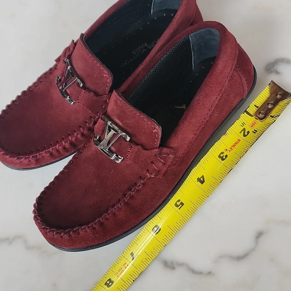 Louis Vuitton Boys Burgundy Suede Driving Loafers